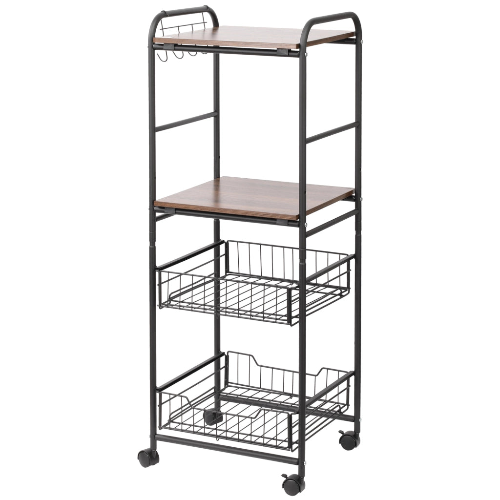 Tavolino con cestini e ripiani ¨C zephmum ¨C nero e noce 40x38x111 cm