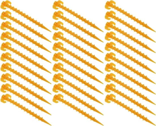 30 pezzi di stecchi per tenda esterna - Stendibatterie per tenda - Materiale resistente e duraturo - Stendibatterie per tenda in plastica - Forma a viti - Giallo