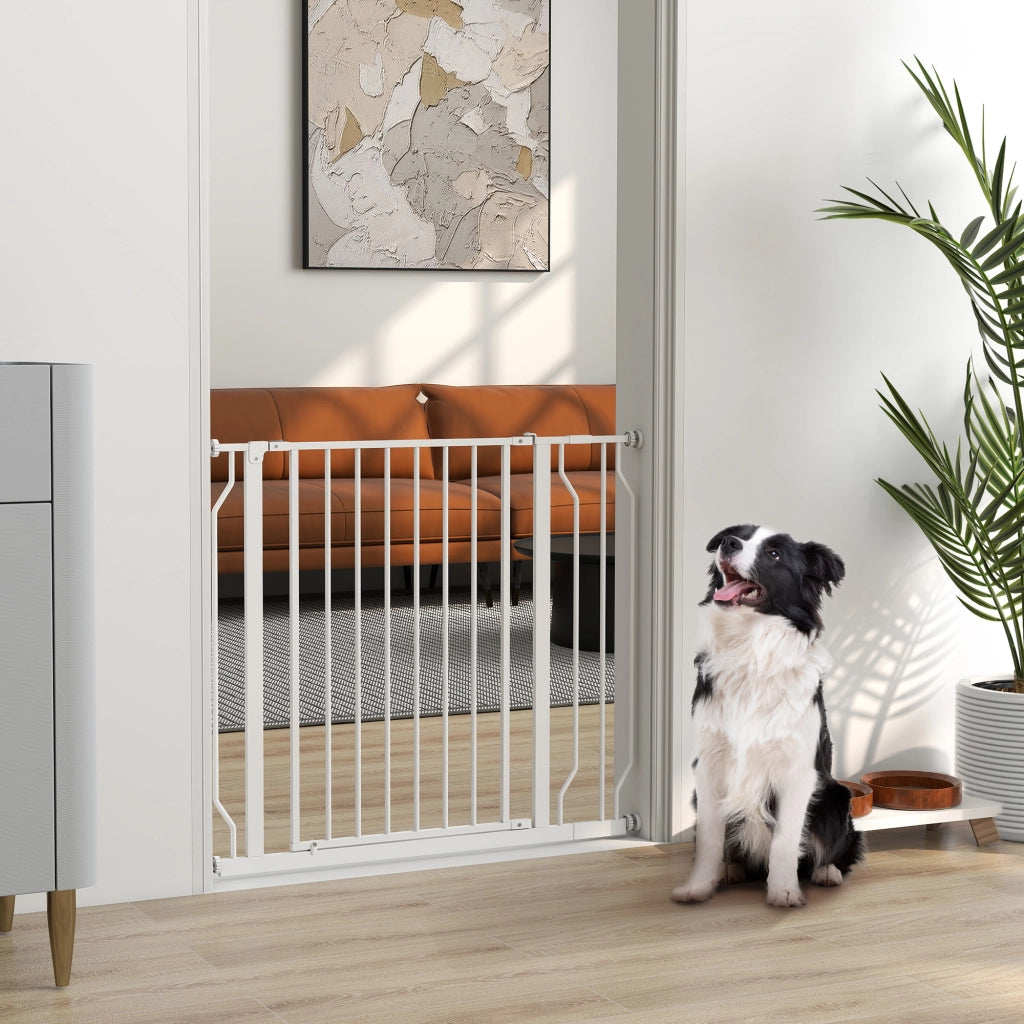 Barriera per Cani con Porta Regolabile 75-95 cm ¨C Minimal ¨C Bianco