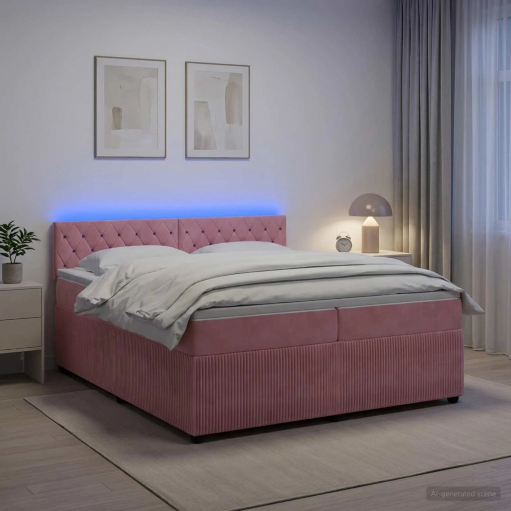 Letto box spring con materasso Rosa 200 x 200 cm Velluto 3453208