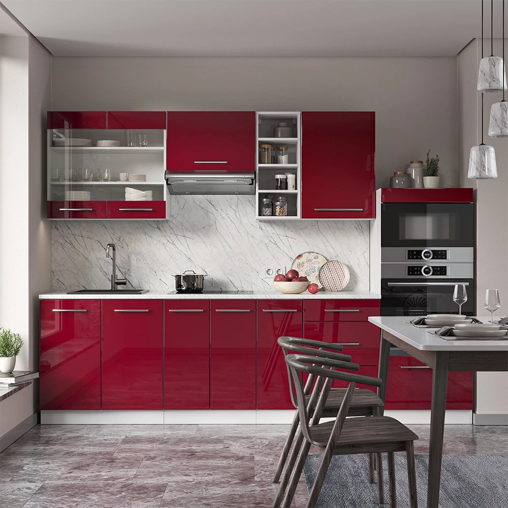 Cucina componibile Fame-Line Bordeaux lucido/Bianco 280 cm, PL Marmo Vicco