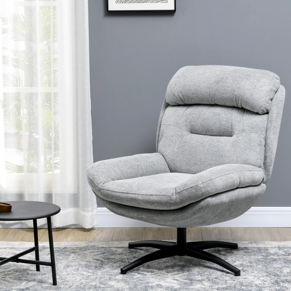 Poltrona girevole 360¡ã ¨C Xylo ¨C tessuto chenille grigio e nero con braccioli integrati