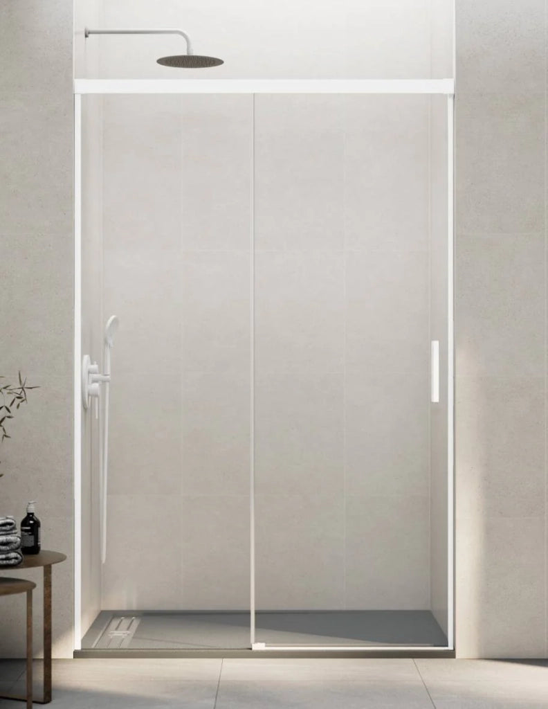 Porta doccia scorrevole 1+1 THALASSA (BASIC) 155 cm Profilo Bianco vetro trasparente