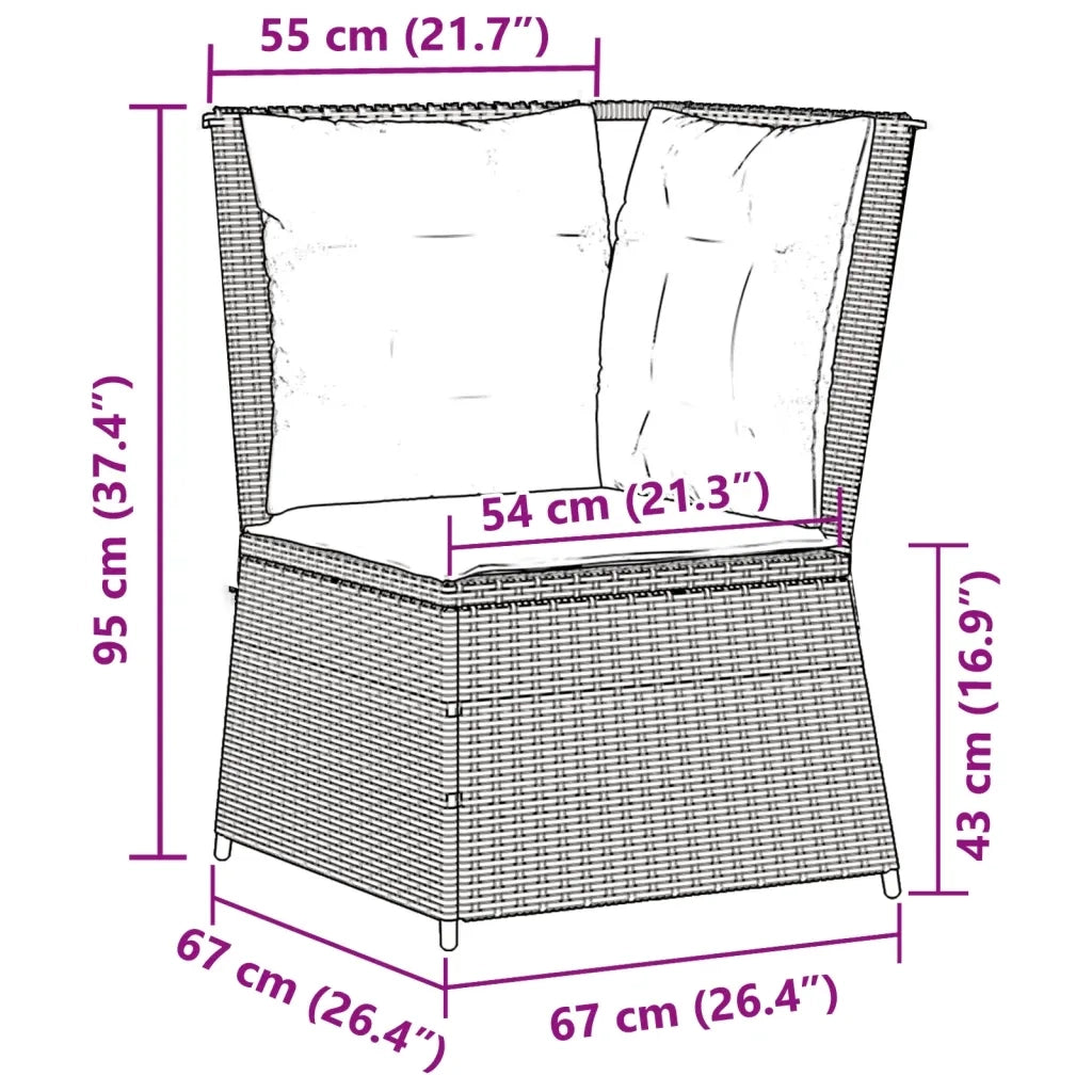 Divano Angolare da Giardino con Cuscini Nero in Polyrattan 368982