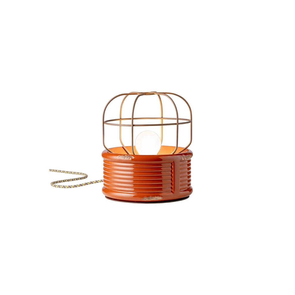 Lumetto Industrial Ferro E Ceramica Vintage Arancio 1 Luce E27
