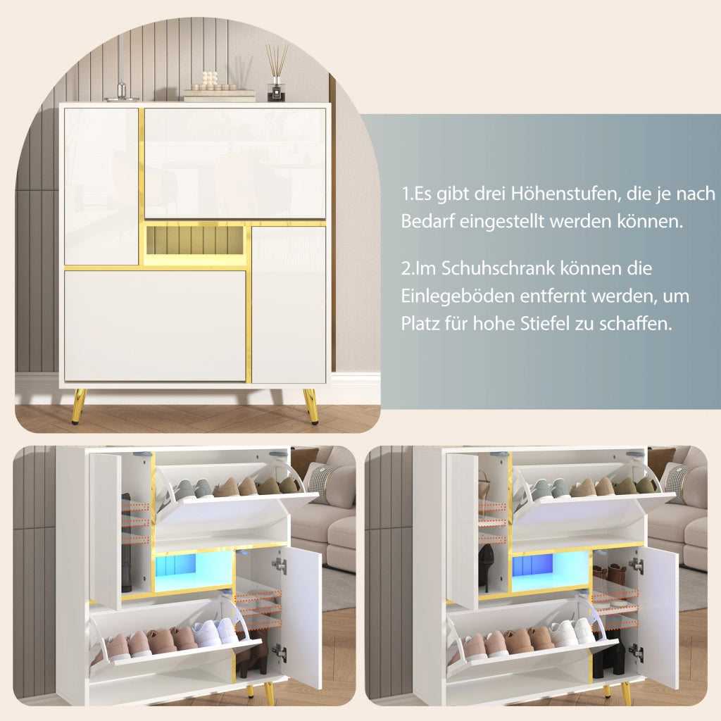 Scarpiera Moderna con LED ¨C Xylo ¨C Bianco Lucido, 16 Colori, 80x25x96 cm