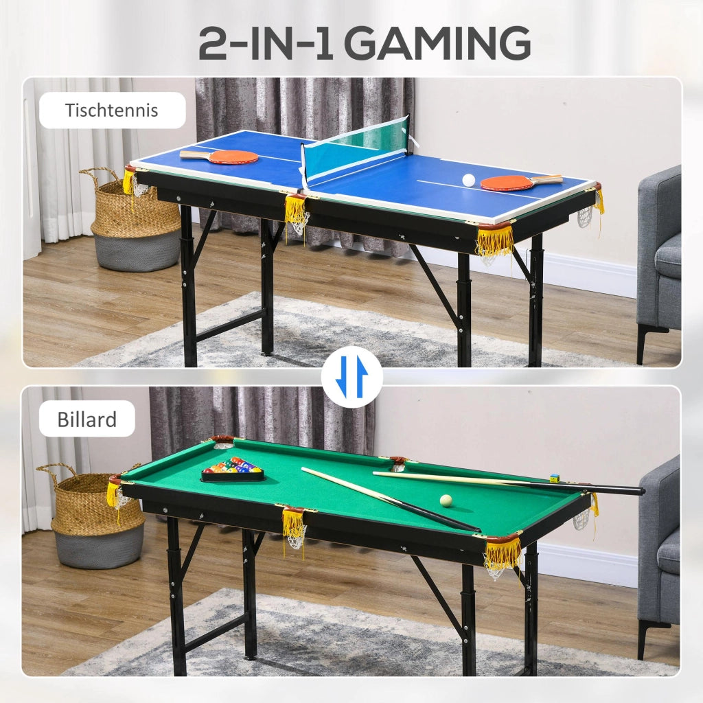 Tavolo da biliardo e ping pong 2 in 1 ¨C zephmum ¨C Blu/Verde, 140x63x80cm