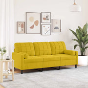 Divano a 3 Posti con Cuscini Giallo 180 cm in Velluto