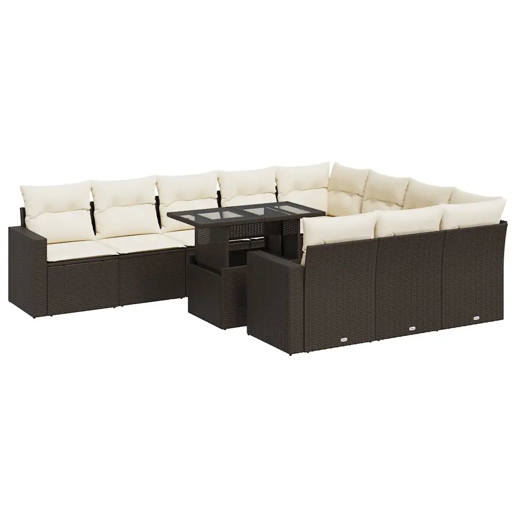 Set Divani da Giardino 11 pz con Cuscini Polyrattan Marrone 3326394