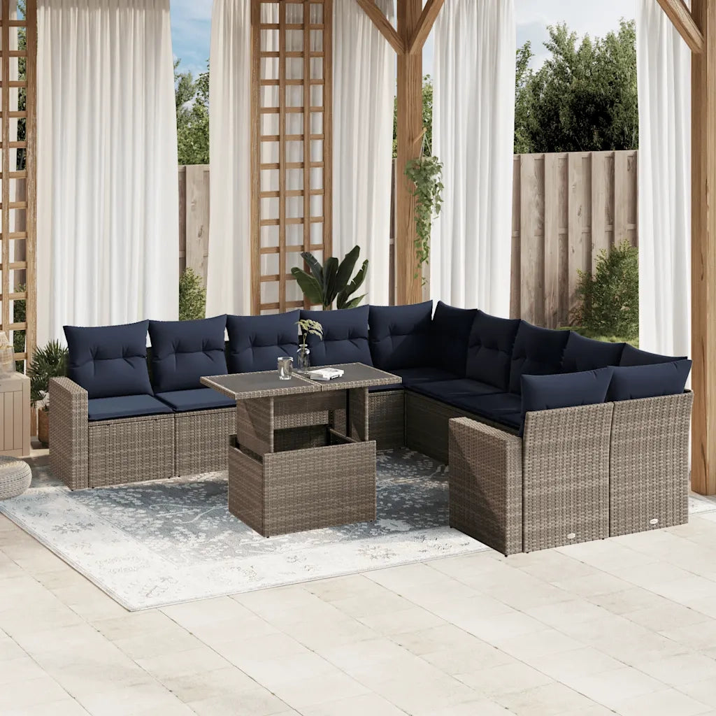 Set Divani da Giardino 11 pz con Cuscini Grigio in Polyrattan 3267541