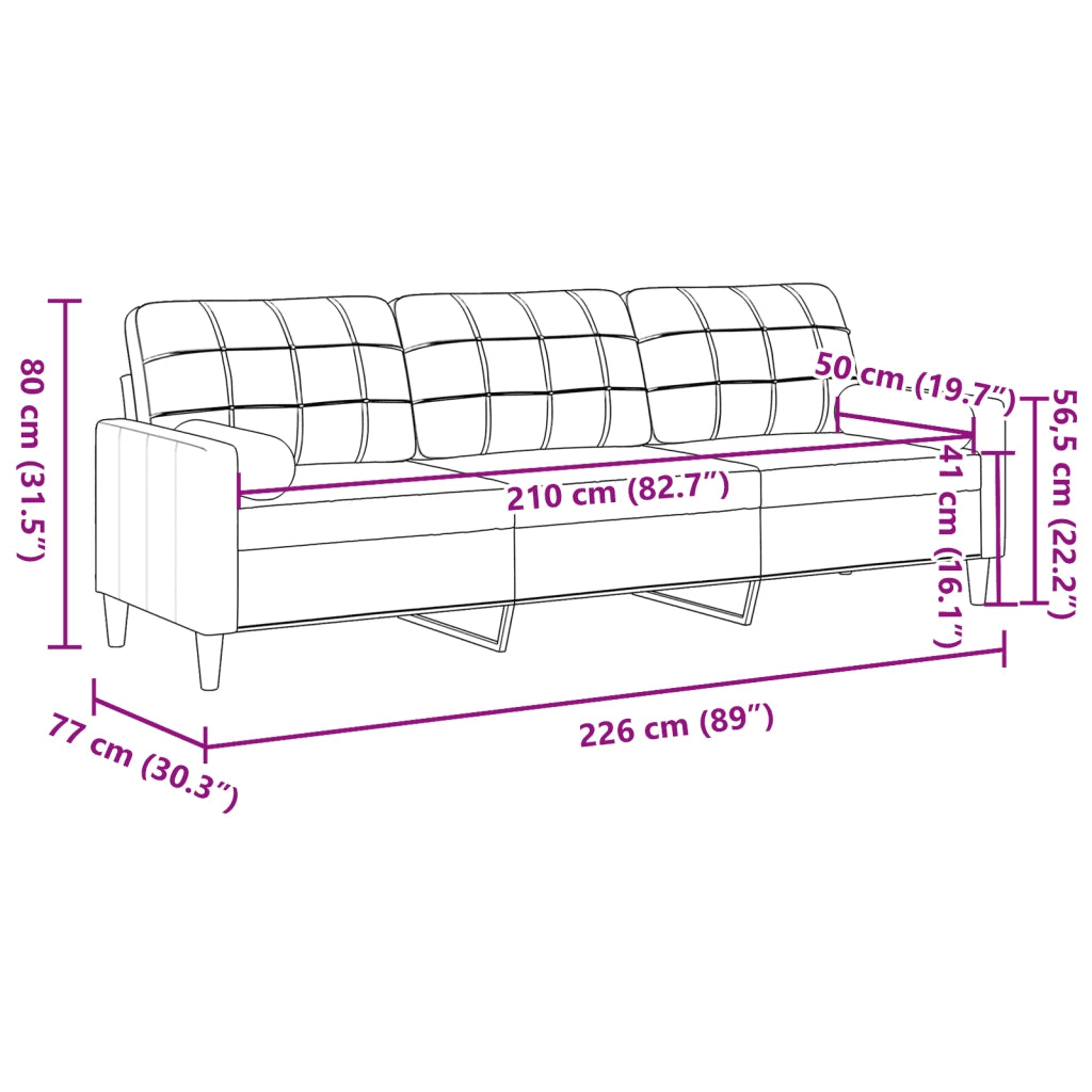 Divano a 3 Posti con Cuscini-Sofa 3 Posti con Cuscini Grigio Chiaro 210 cm in Tessuto