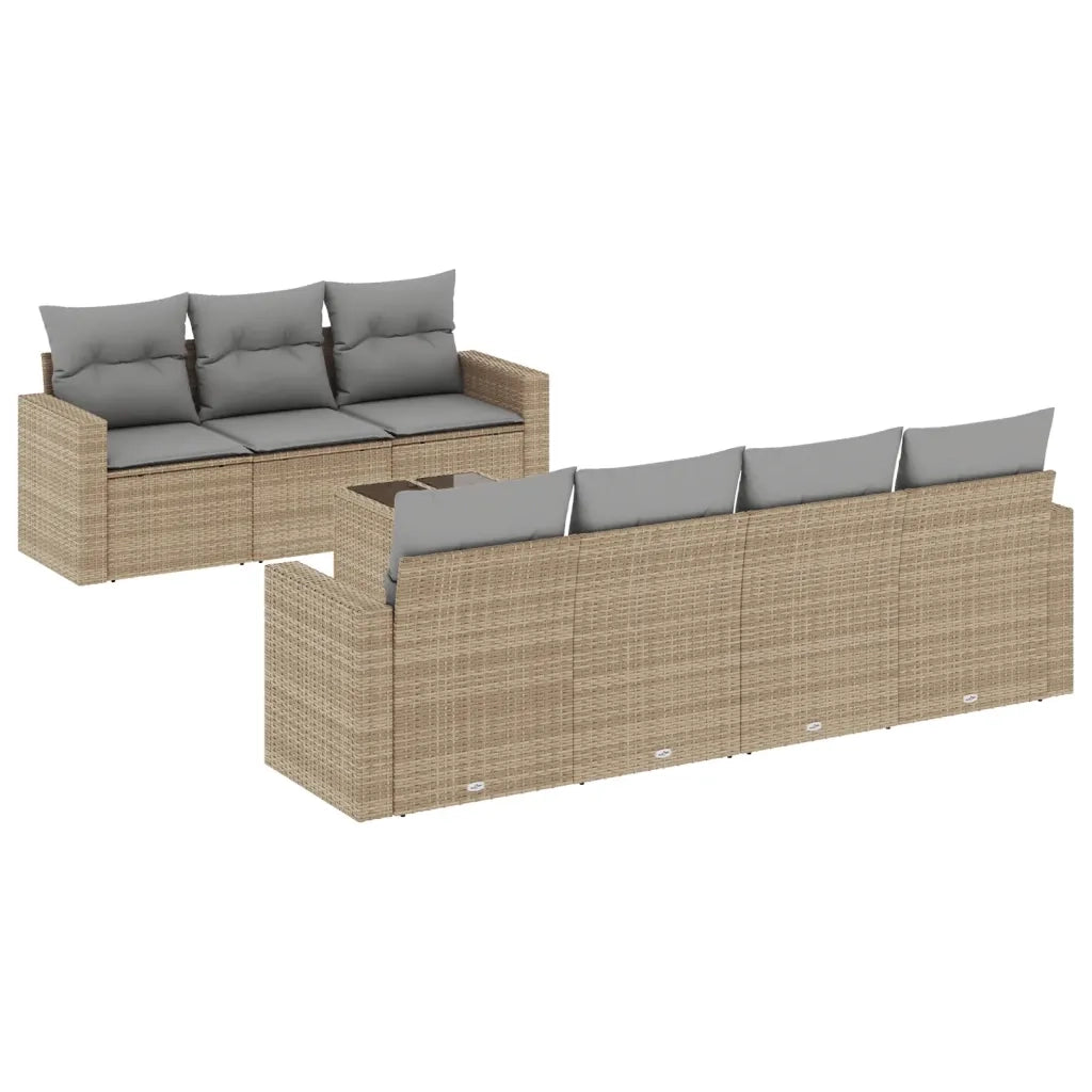 Set Divano da Giardino 8 pz con Cuscini Beige in Polyrattan 3218719