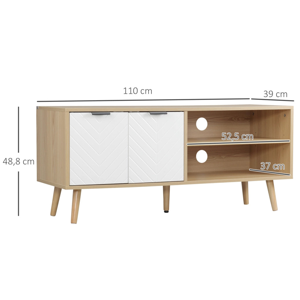 Mobile TV Moderno con Ante e Ripiani per Televisori fino a 46' ¨C zephmum ¨C Legno Multistrato Bianco e Naturale 110x39x48,8 cm