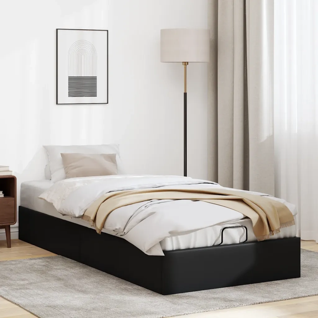 Struttura Letto Pouf senza Materasso-Giroletto con contenitore Nero 90x190 cm Similpelle