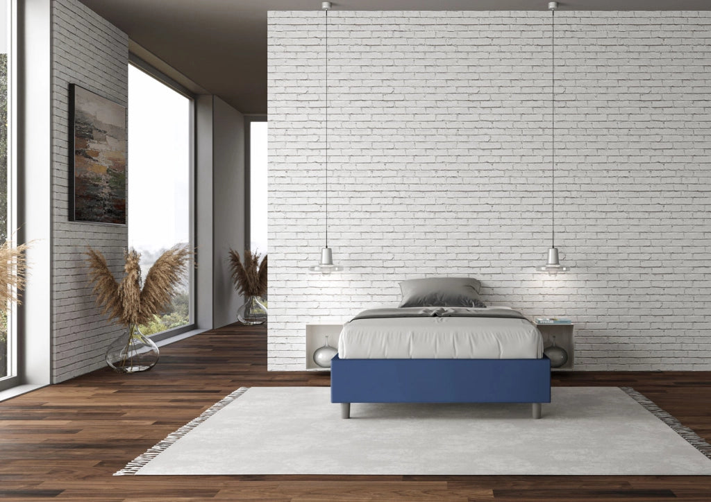BS COM Letto una piazza e mezza con rete imbottito 120x200 similpelle blu