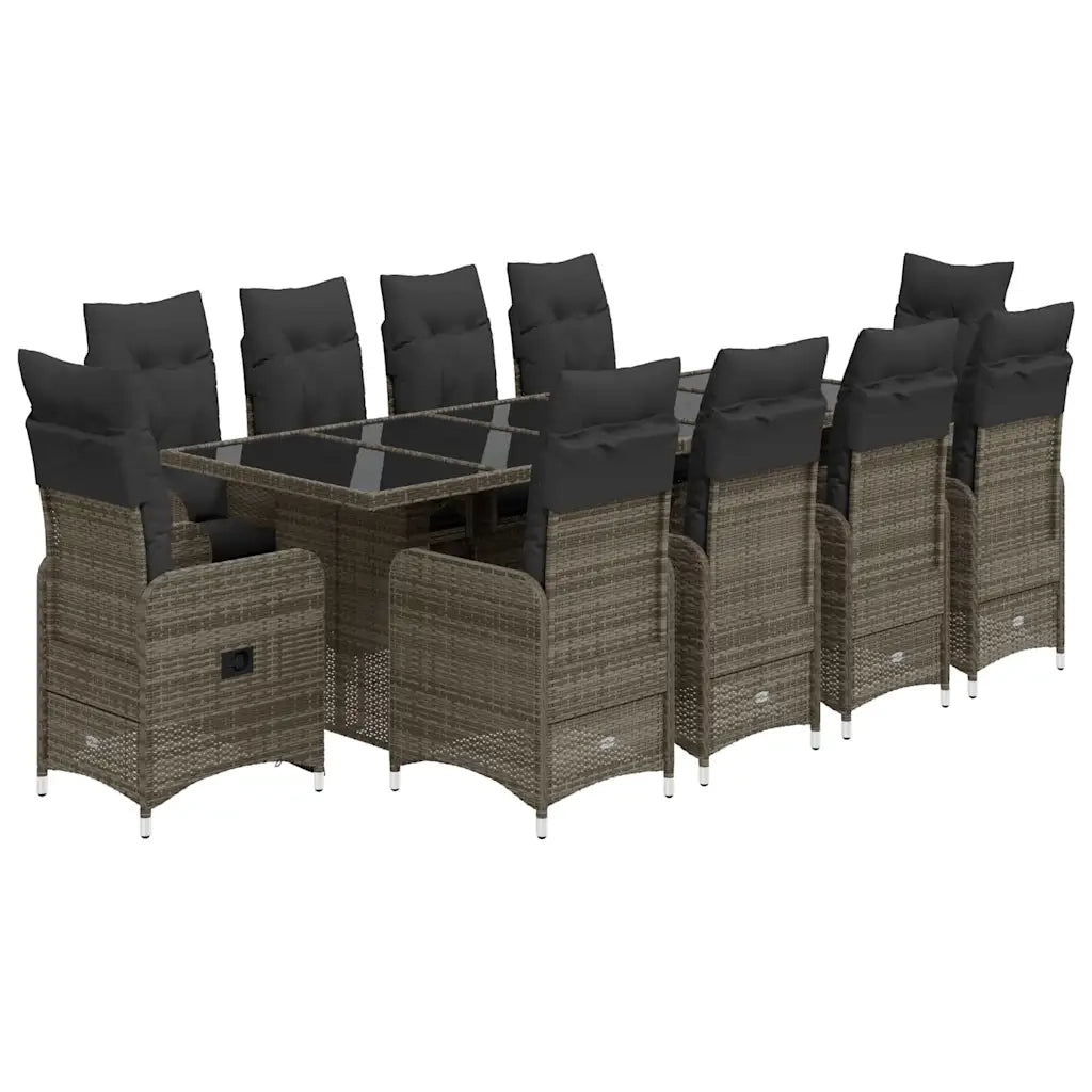 Set Bistrò da Giardino 11 pz con Cuscini in Polyrattan Grigio