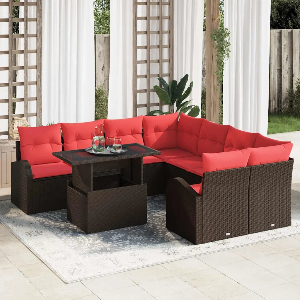 Set Divano da Giardino 9 pcs Marrone polyrattan 3348620