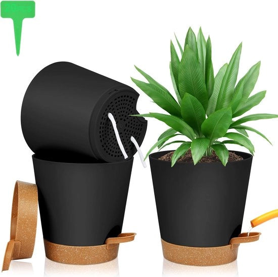 Piantagione in Plastica con Sostegno - Autoirrigazione - 3 Pezzi - 20 x 19 cm - Vaso per Piante - Etichette per Piante