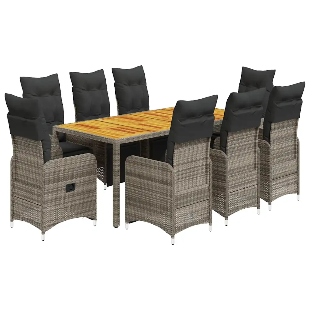 Set Bistrò da Giardino 9 pz con Cuscini in Polyrattan Grigio 3277162