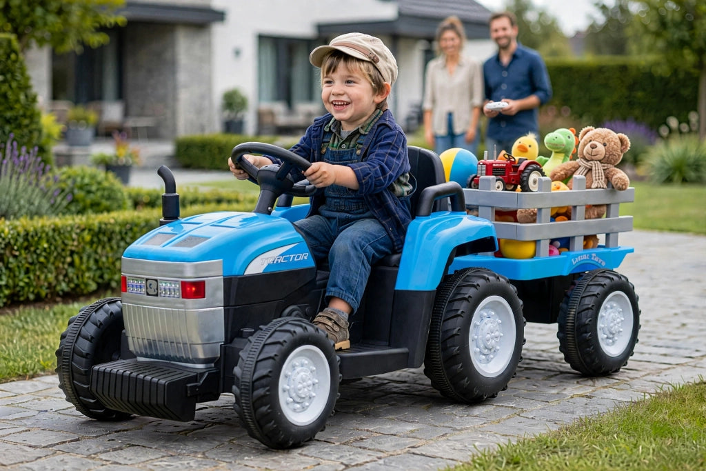 Trattore Elettrico per Bambini 12V con Rimorchio Blu