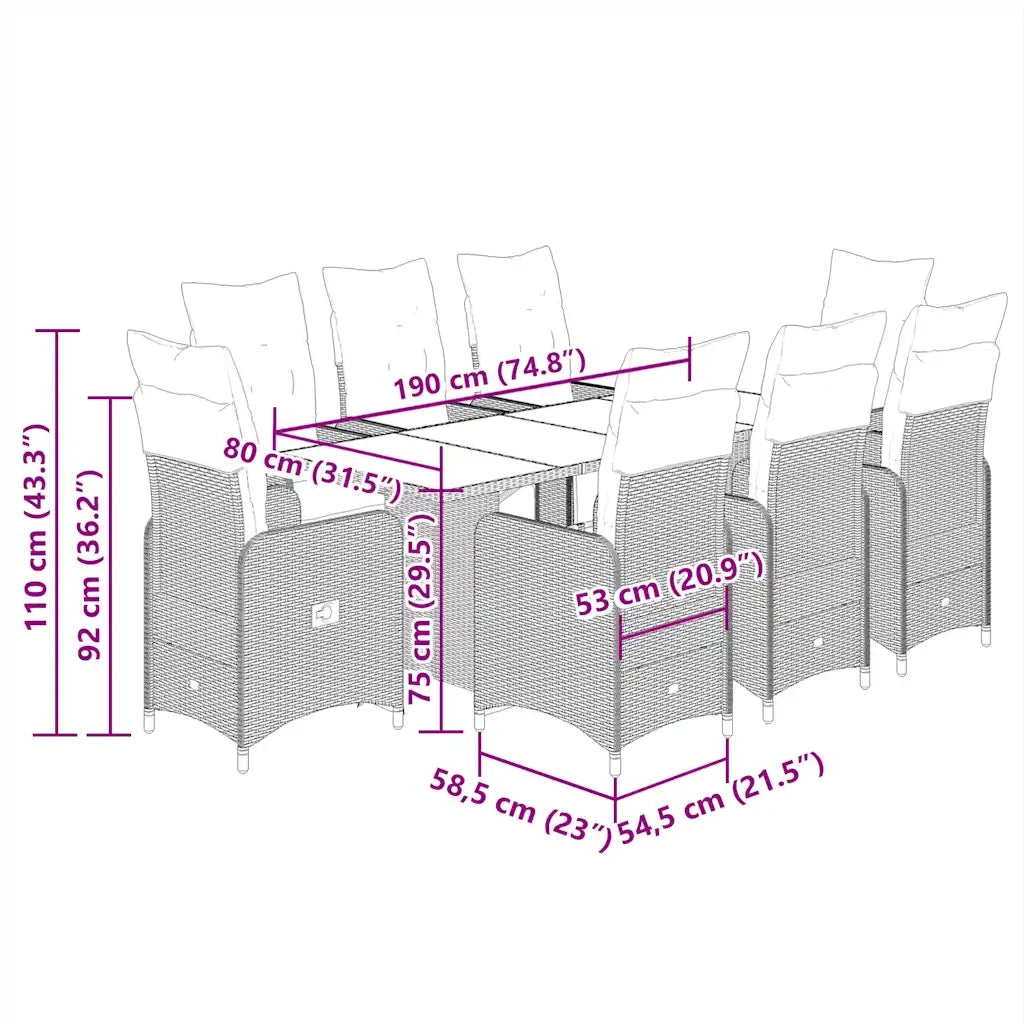 Set Bistrò da Giardino 9 pz con Cuscini in Polyrattan Grigio 3277172