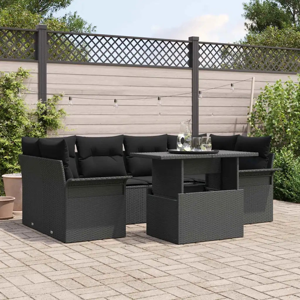 Set Divano da Giardino 7 pcs Nero Rattan in Polipropilene