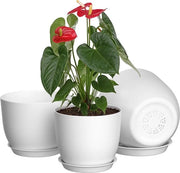 Set di 3 vasi in plastica da giardino, diametro 25/23/20 cm, con fori di drenaggio e ciotole, adatti per interni ed esterni