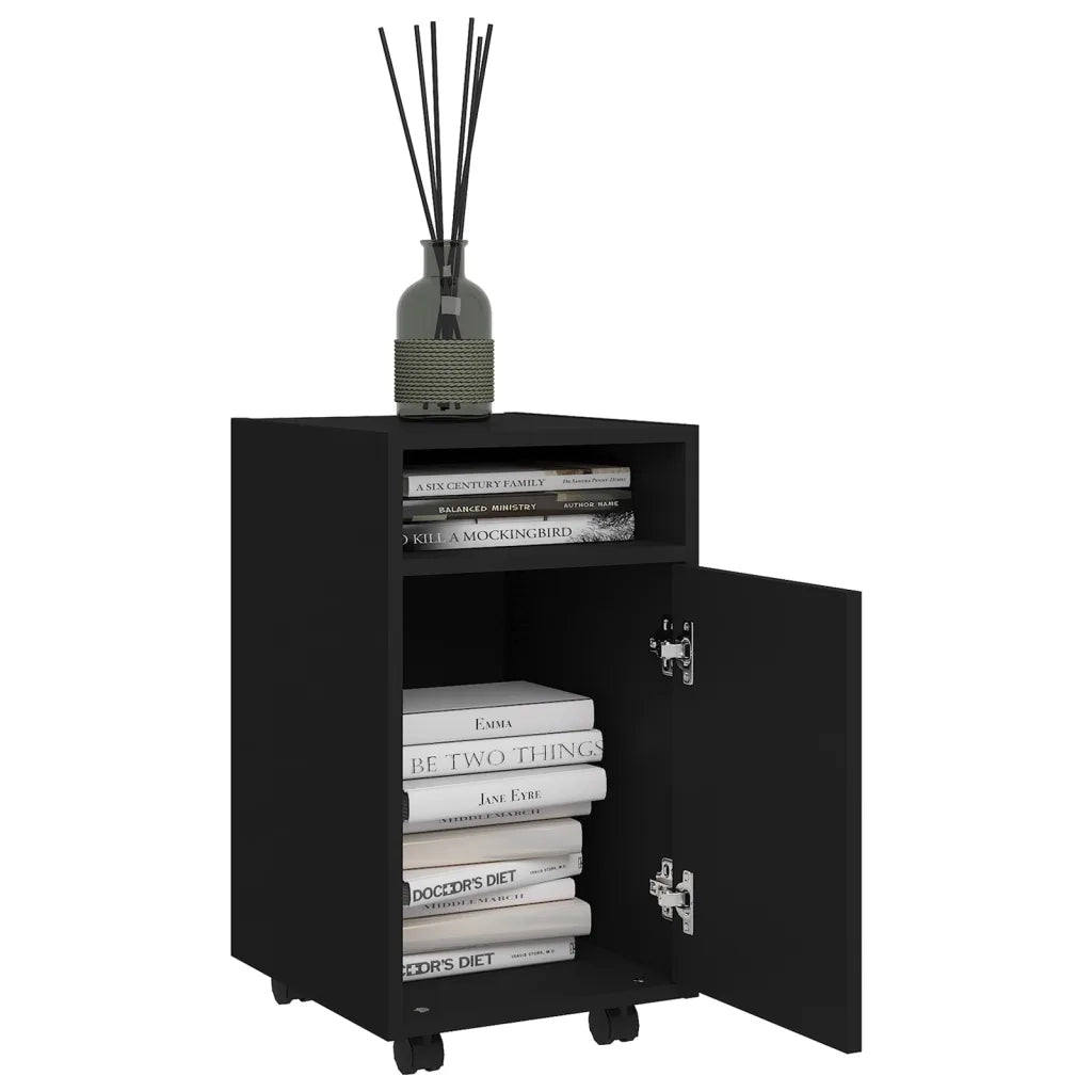 Credenza | Madia | Buffet da pranzo | Armadio da pranzo con Ruote Nera 33x38x60 cm in Legno Multistrato