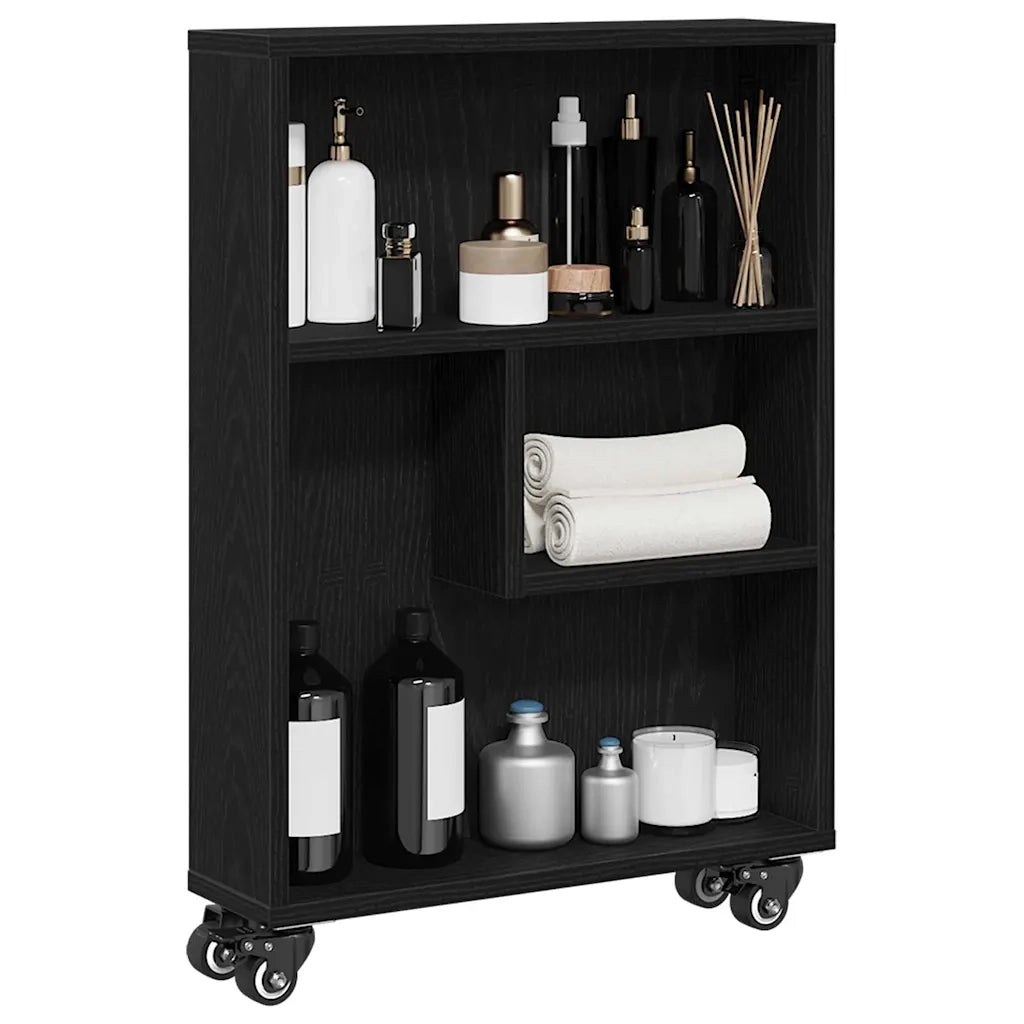 Carrello di Stoccaggio Stretto Rovere Nero 48 x 13 x 68 cm 868090