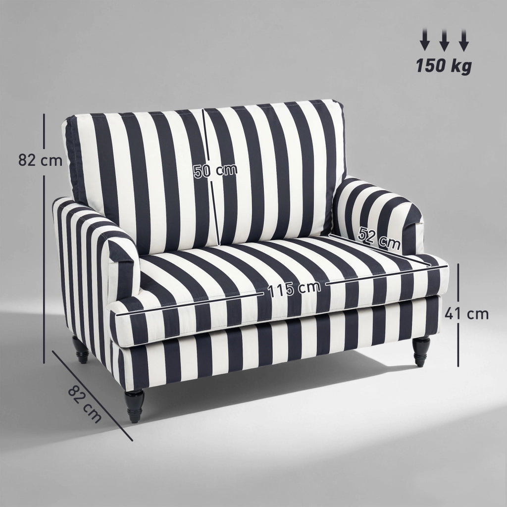 Poltrona da Salotto 115x82x82 cm con Seduta Ampia in Velluto a Righe con Molle a S Nero e Bianco