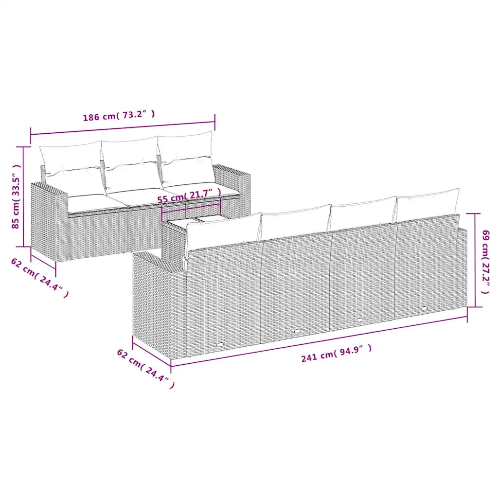 Set Divani da Giardino 8 pz con Cuscini Marrone in Polyrattan 3218723
