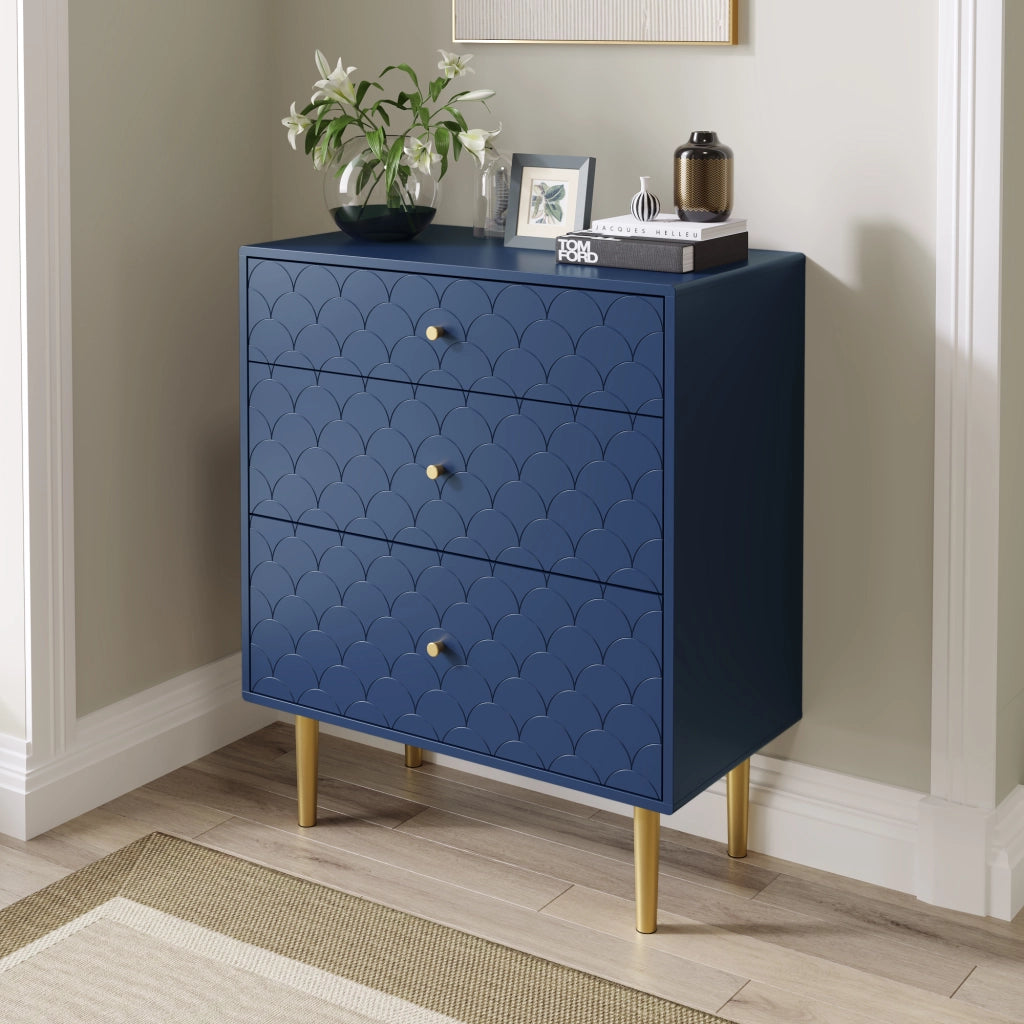 COMODA a 3 cassetti 75x40x89 cm Blu navy con gambe color champagne