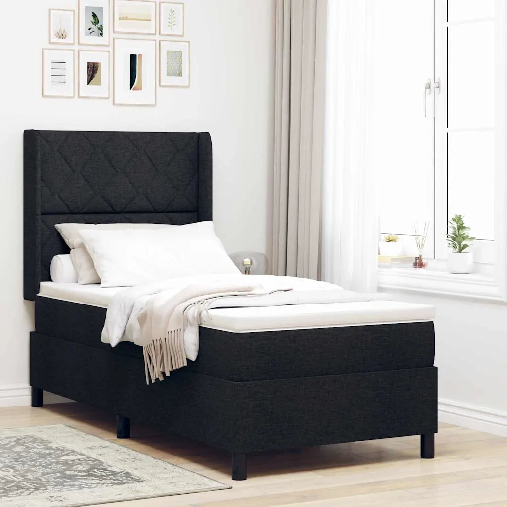 Letto a Sorgente LED con materasso Nero 100 x 200 cm Tessuto