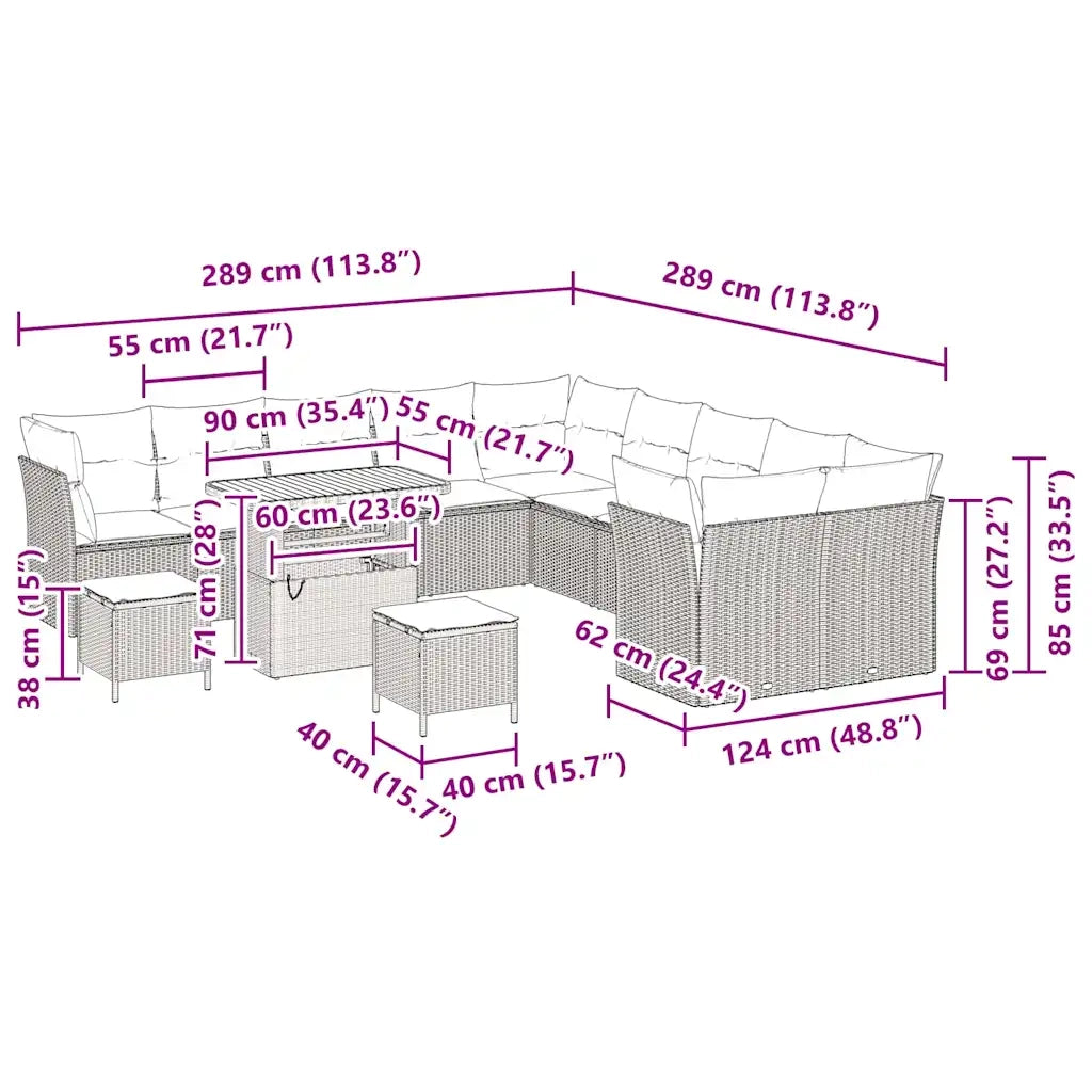 Set Divano da Giardino 13 pcs Nero polyrattan 3361545