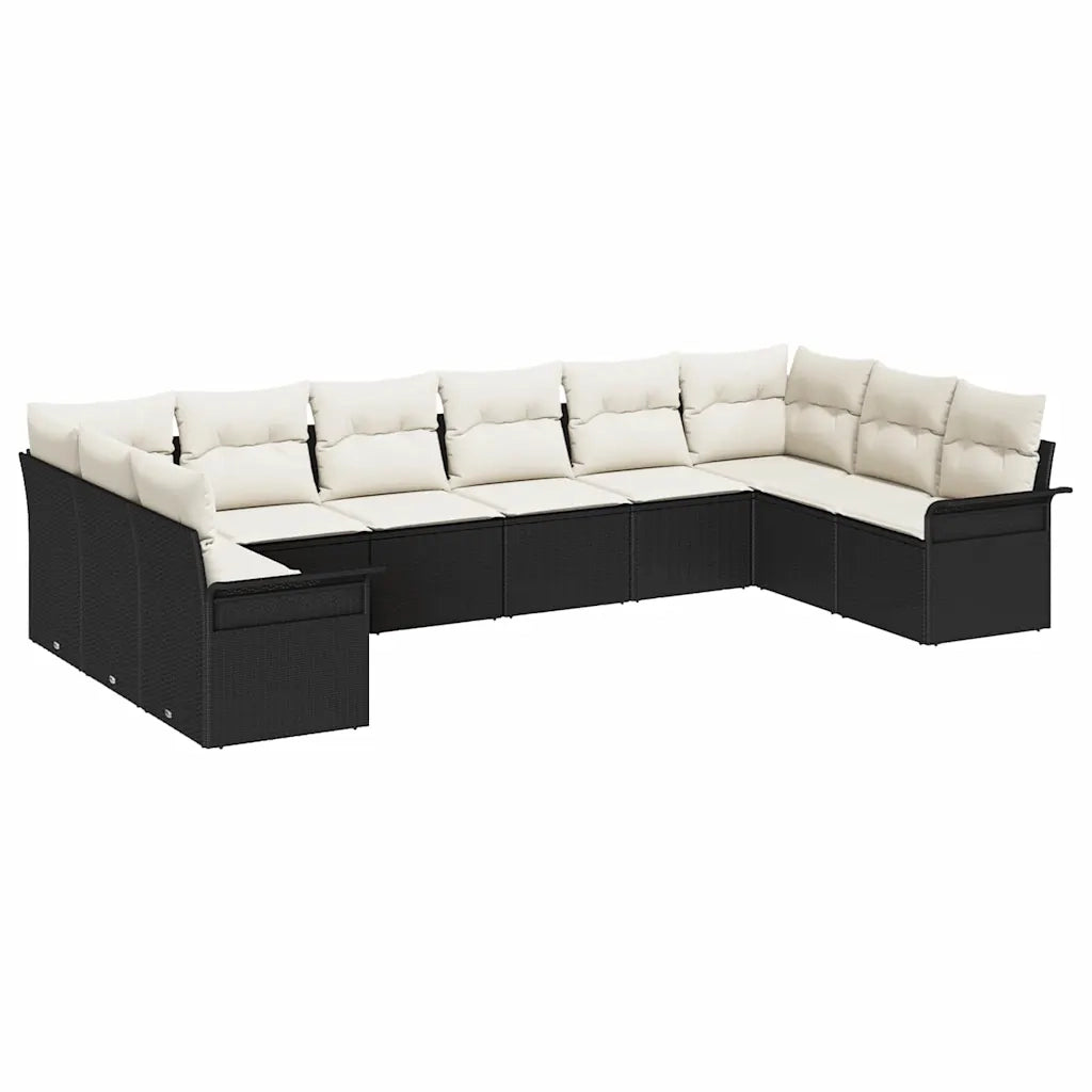 Set Divano da Giardino con archiviazione 10 pcs Nero polyrattan