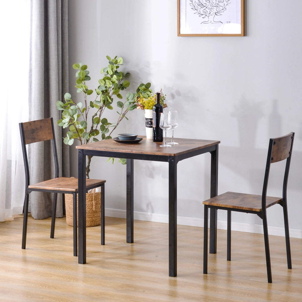 Set da pranzo con tavolo e 2 sedie, design salvaspazio, colore marrone