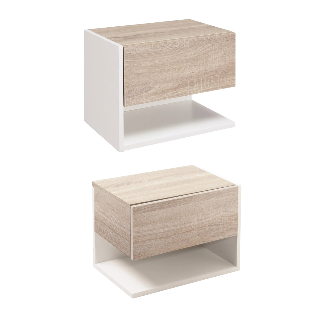 Comodino Sospeso con Cassetto ¨C Xylo ¨C Bianco Rovere Set 2 Pezzi
