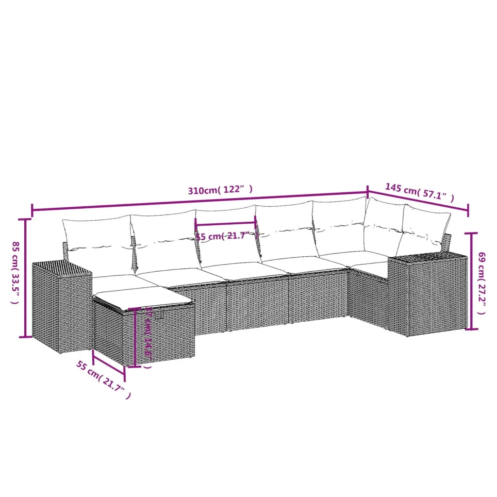 Set Divani da Giardino con Cuscini 7pz Nero Polyrattan 3264431