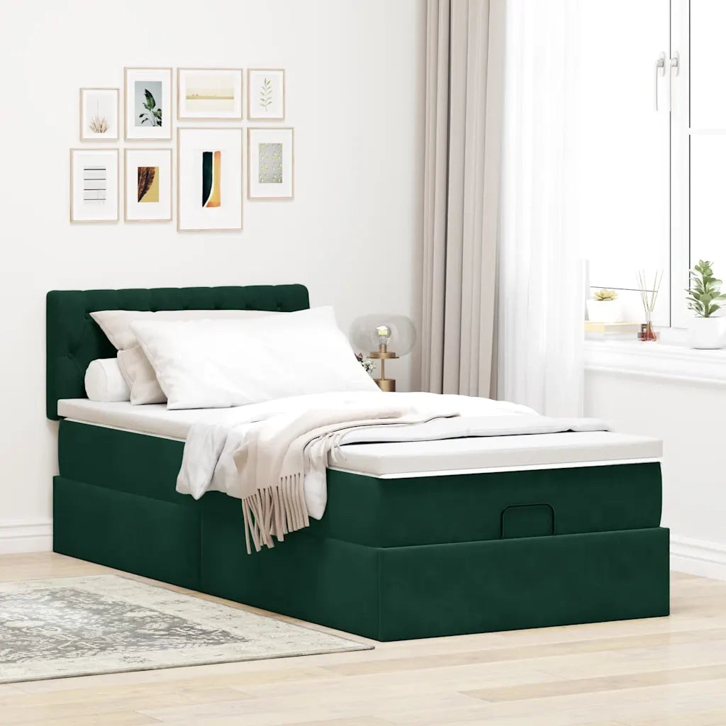Pouf Letto con Materasso e LED Verde Scuro 80x200cm in Velluto 3312659