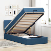 Pouf Letto con Materasso e LED Blu 90x200 cm in Tessuto