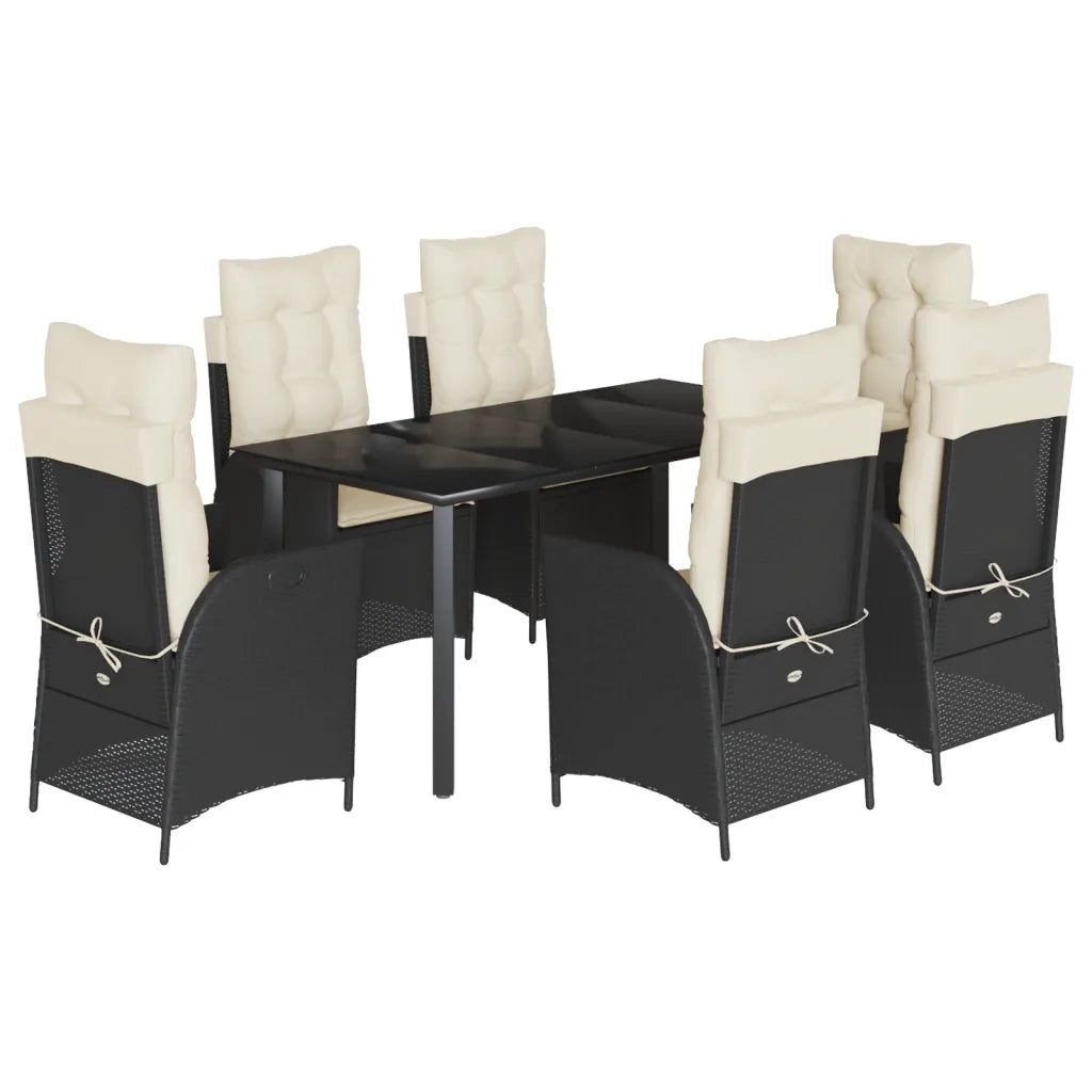 Set da Pranzo da Giardino 7 pz Nero con Cuscini in Polyrattan