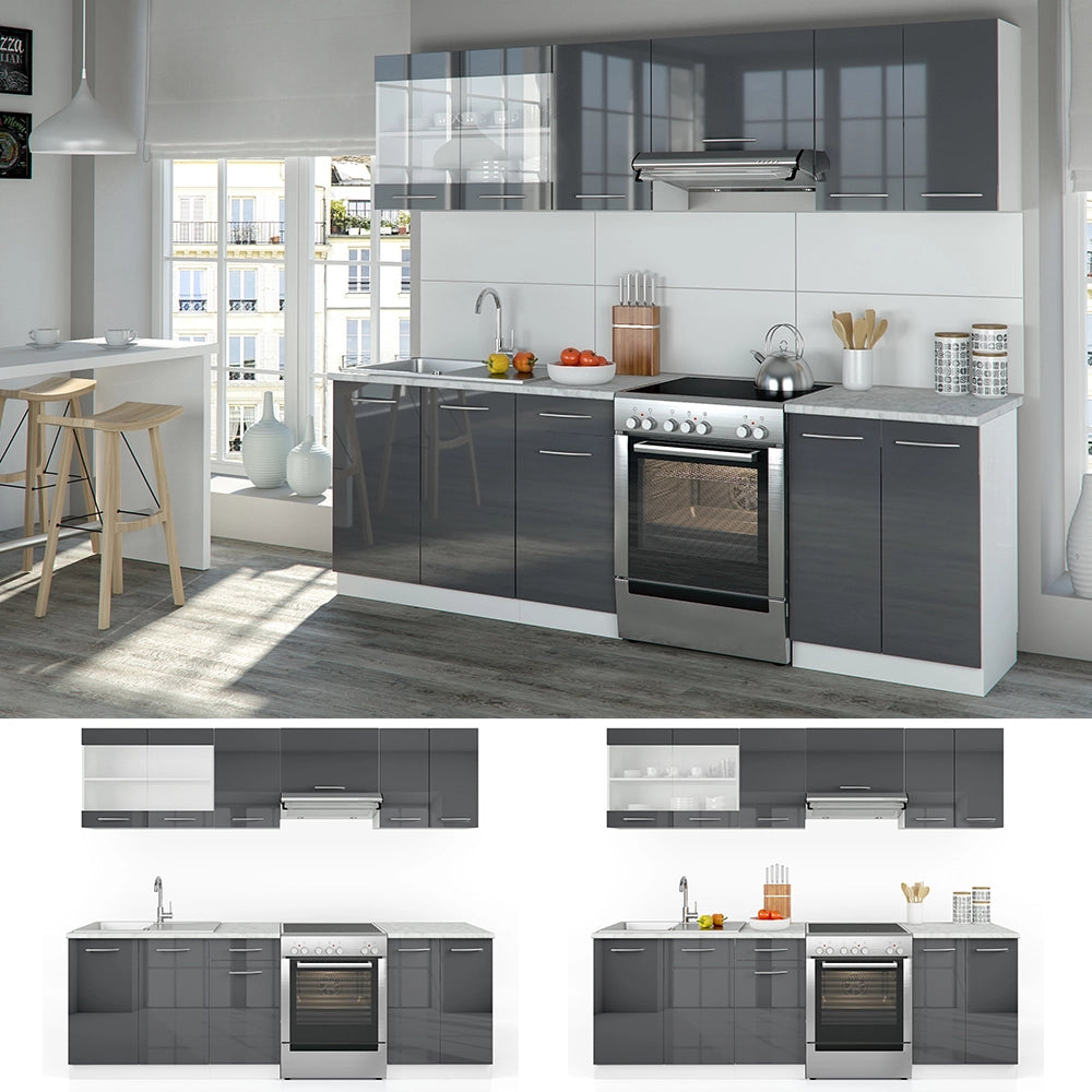 Vicco Cucina componibile Antracite 240 cm , PL Marmo