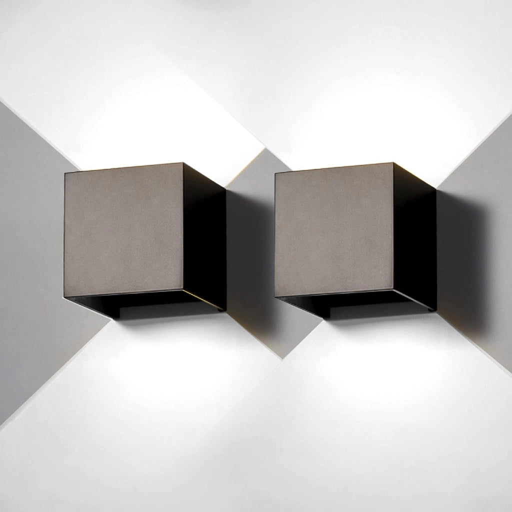 Set 2 Pezzi Applique LED da Parete 2 LED Design Quadrato IP65 Interno/Esterno Luce Naturale o Fredda Nero o Bianco Luce Fredda - Nero