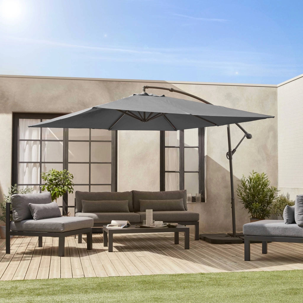 Ombrellone quadrato eccentrico, 3x3m, grigio