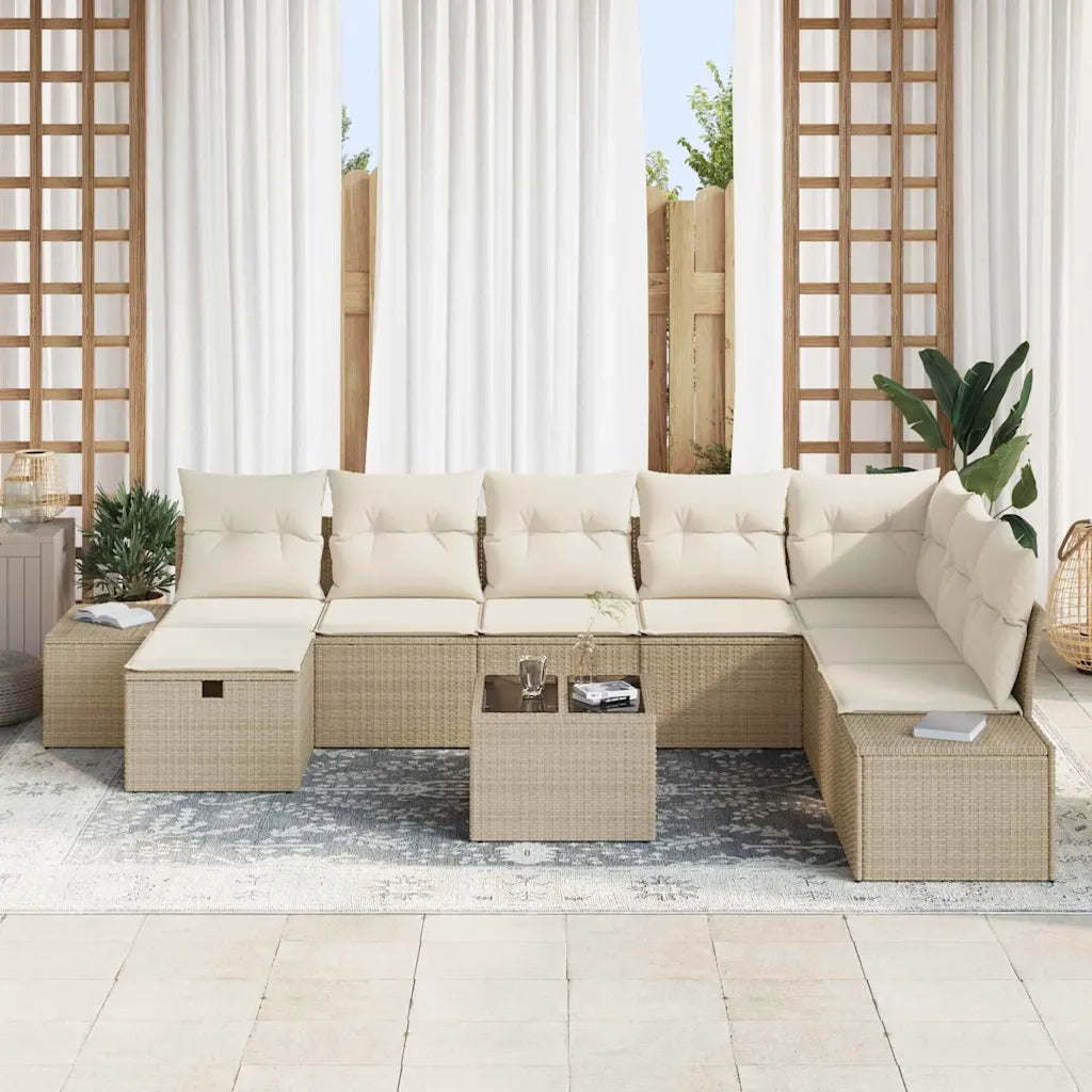 Set Divano da Giardino con cuscino 9 pcs Beige polyrattan
