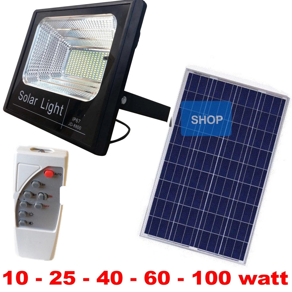 Trade Shop - Faro Pannello Energia Solare Faretto Led Luce Bianca Ip67 Con Telecomando -