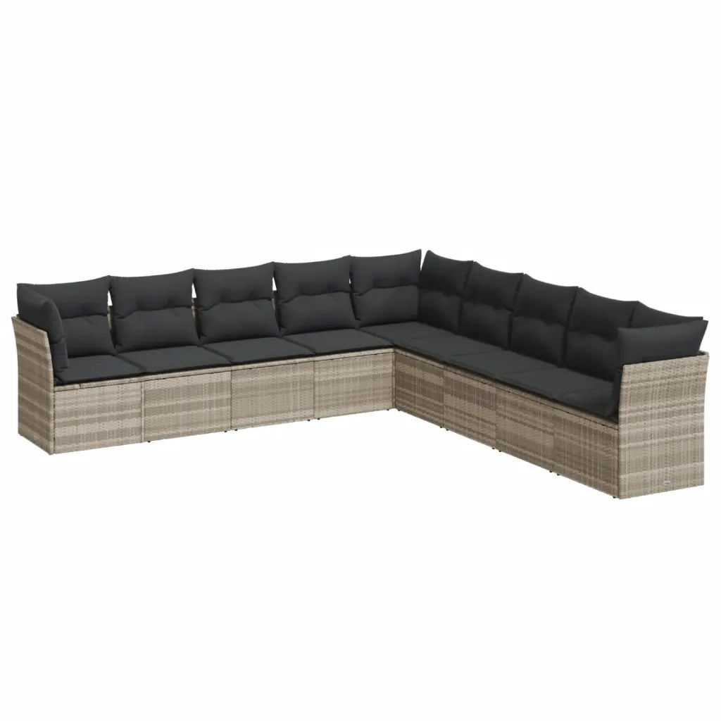 Set Divano da Giardino 9pz con Cuscini Grigio Chiaro Polyrattan 3217782