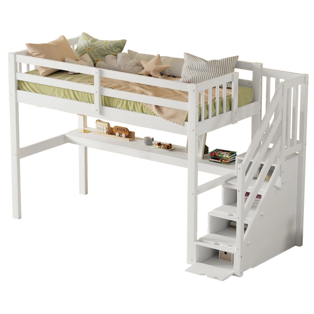 LETTO A CASTELLO con scrivania e cassetti 90 x 200 cm bianco