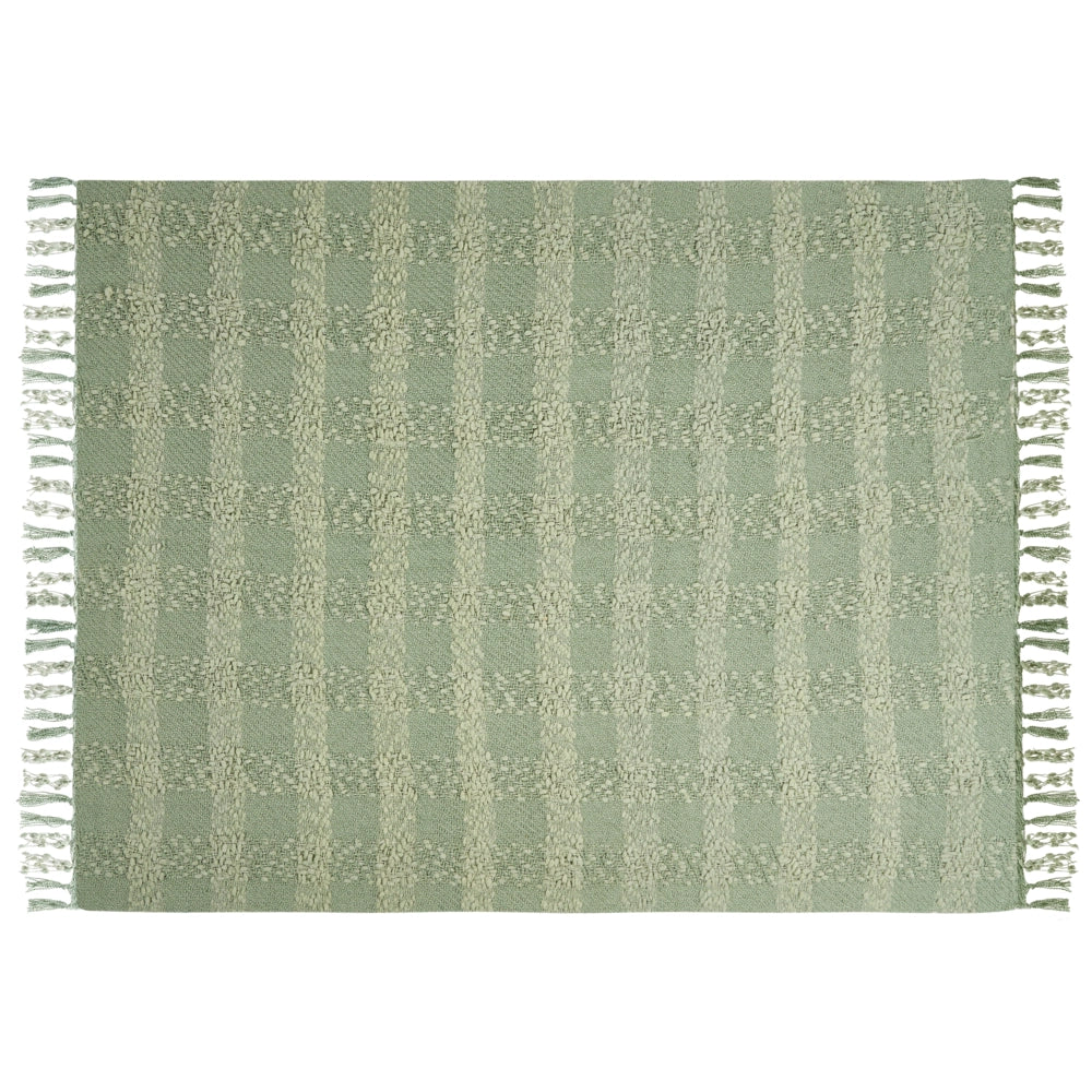 Coperta di cotone intrecciata con nappe verde 220 x 240 cm morbida classica