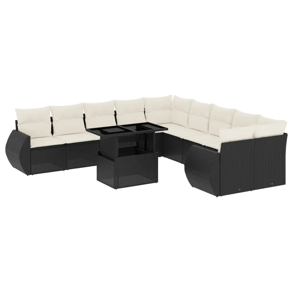 Set Divani da Giardino 11 pz con Cuscini in Polyrattan Nero